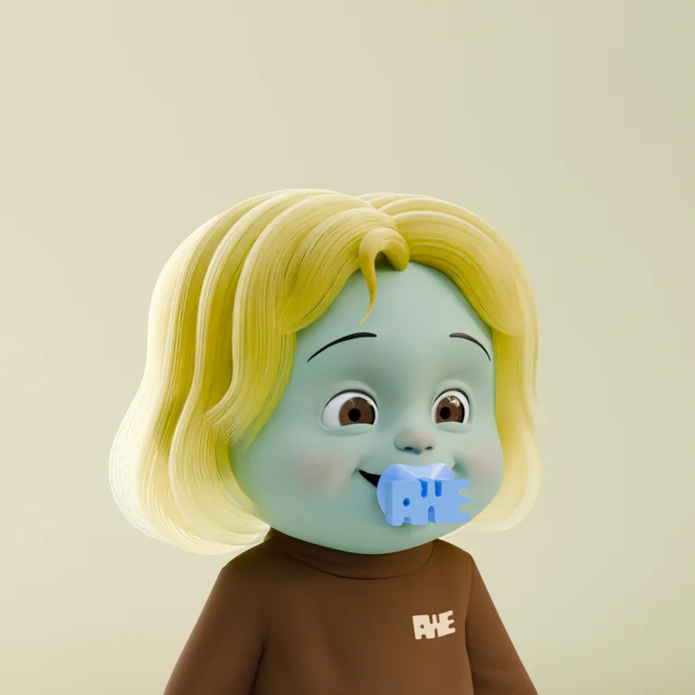 A mint-green Bubba with rare long blonde hair and a blue pacifier